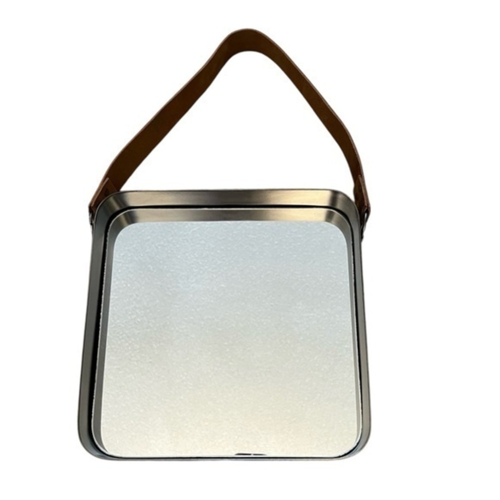 WORLD MARKET metal framed square mirror with leather strap